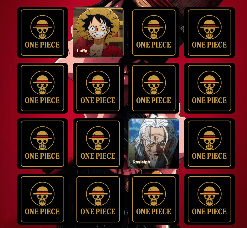 One Piece Memory Cards - flip and match character pairs by crew, origin, or haki